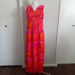Vtg Berty of Hawaii Hawaiian Maxi Dress Bright M/L